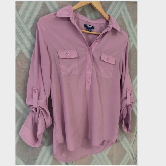 Lavander Mid Button Down Blouse with Cuffed Sleeves- Old Navy - Picture 4 of 5